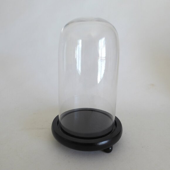 8.5” DECORATIVE GLASS CLOCHE DISPLAY DOME COVER BLACK WOOD BASE - Picture 1 of 6